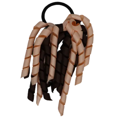 School Hair Accessories Short Curly Ponytail Streamer Hair Tie - Brown (28 colours options to pick from)
