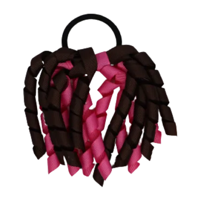 School Hair Accessories Short Curly Ponytail Streamer Hair Tie - Brown (28 colours options to pick from)