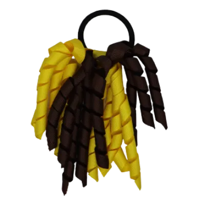 School Hair Accessories Short Curly Ponytail Streamer Hair Tie - Brown (28 colours options to pick from)
