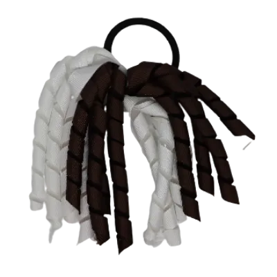 School Hair Accessories Short Curly Ponytail Streamer Hair Tie - Brown (28 colours options to pick from)