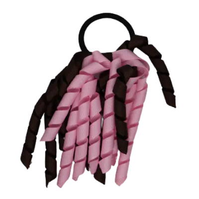 School Hair Accessories Short Curly Ponytail Streamer Hair Tie - Brown (28 colours options to pick from)