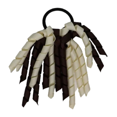 School Hair Accessories Short Curly Ponytail Streamer Hair Tie - Brown (28 colours options to pick from)