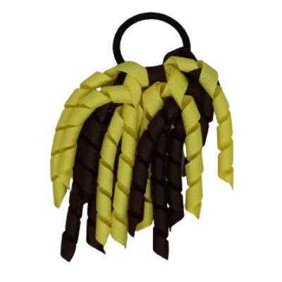 School Hair Accessories Short Curly Ponytail Streamer Hair Tie - Brown (28 colours options to pick from)