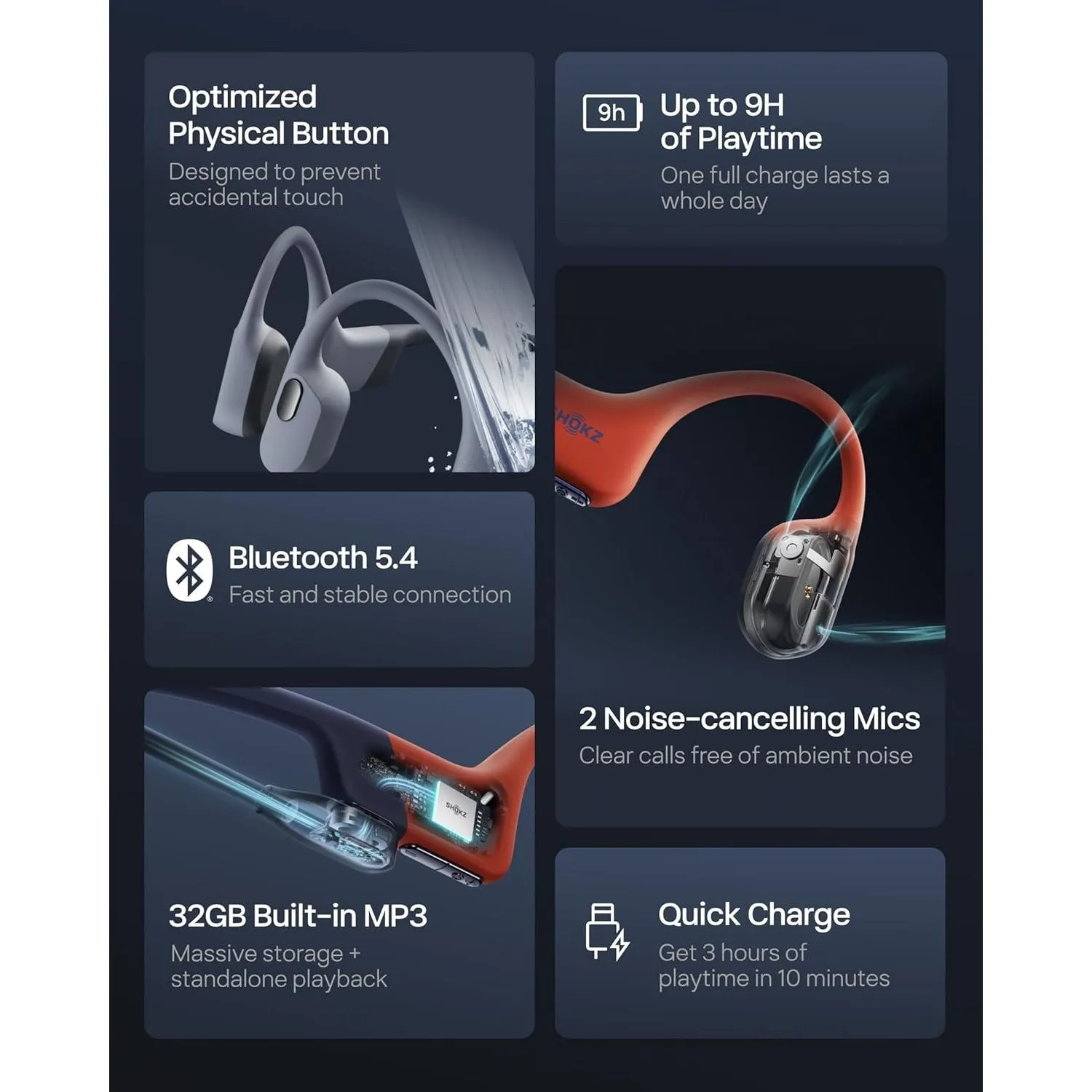 SHOKZ OpenSwim Pro Bone Conduction Sports Headphones - IP68 Waterproof, Open-Ear, 32GB MP3 Storage, Bluetooth 5.4, 9h Playtime, Grey