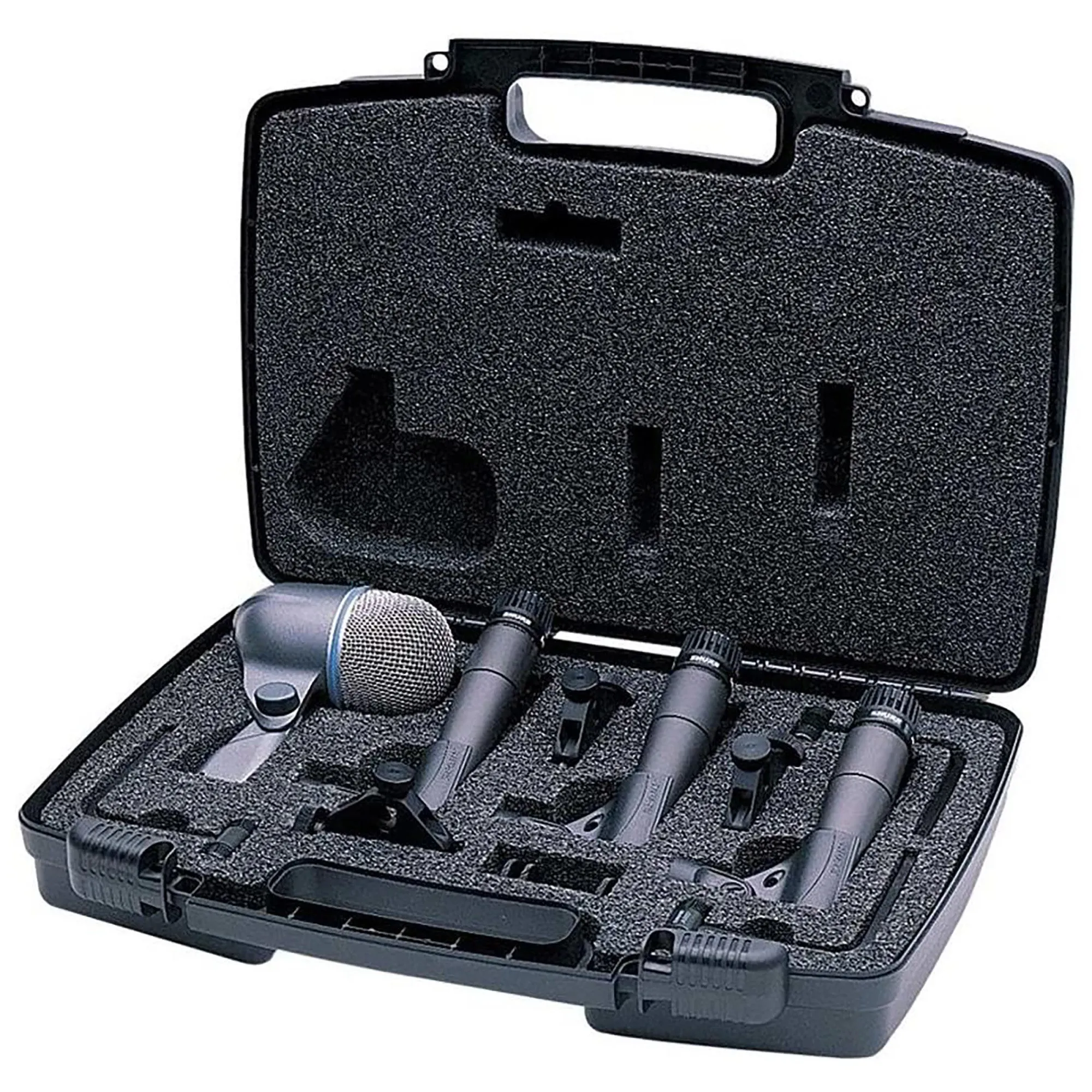 Shure BETA 52A Drum Microphone Kit, includes 3 SM57 Microphones, one BETA 52A Microphone, three A56D Drum-mounting Systems, and a Carrying Case