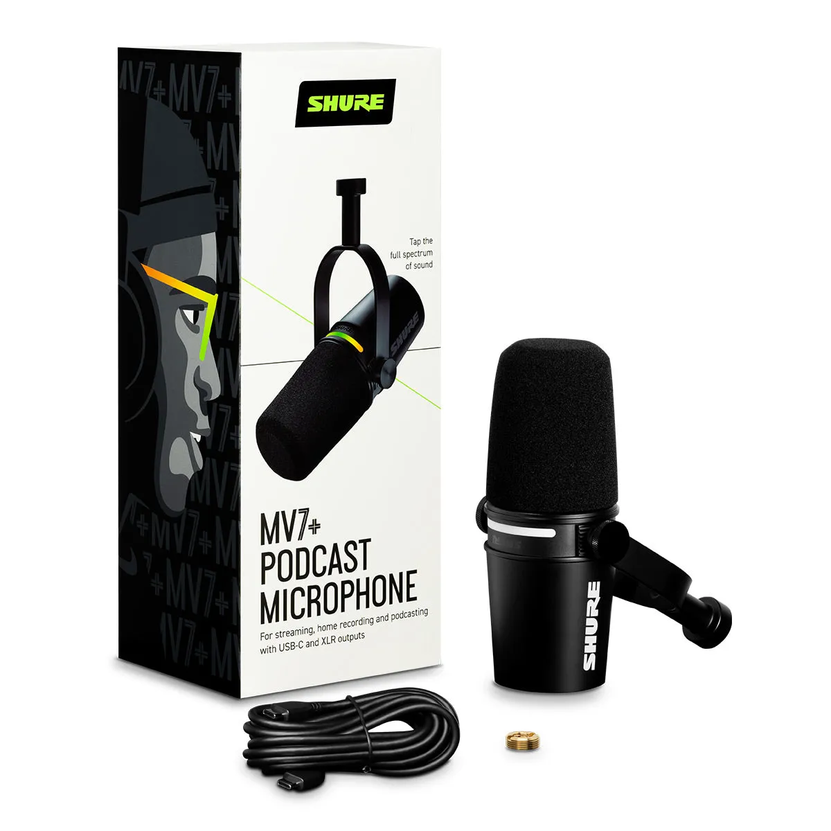 Shure MV7  Hybrid Output USB-C & XLR Podcast Microphone (Black)