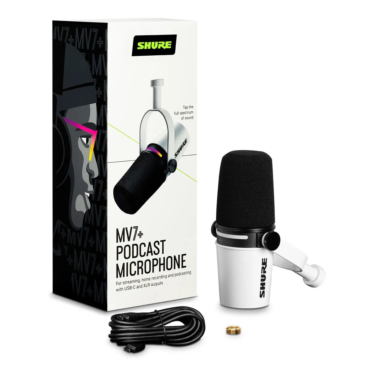 Shure MV7  Hybrid Output USB-C & XLR Podcast Microphone (White)
