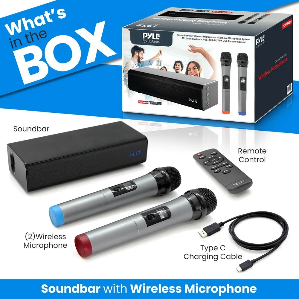 Soundbar With Wireless Microphone - Karaoke Microphone System, 10'' Bluetooth, Usb/Aux-In/Aux Out, Remote Control