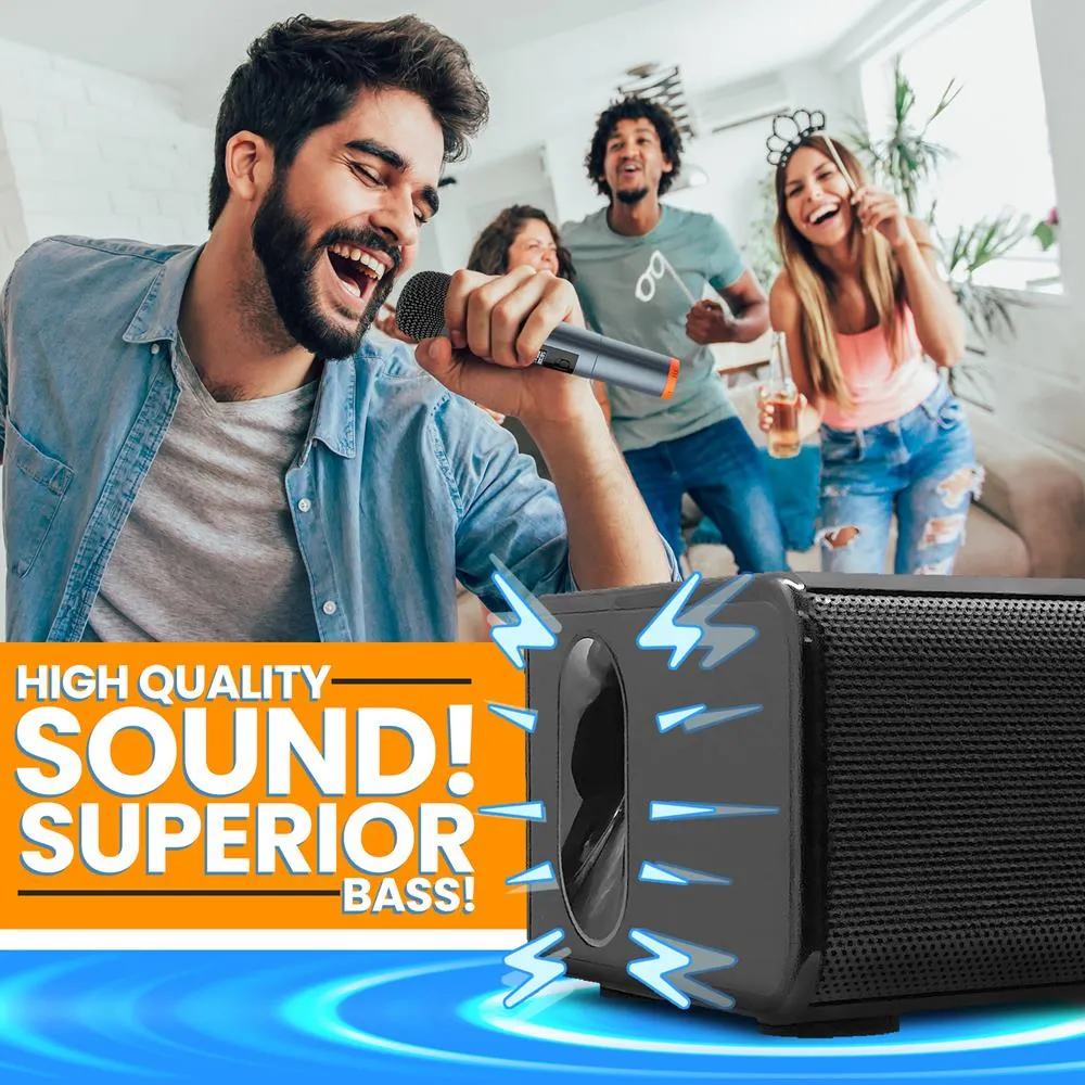 Soundbar With Wireless Microphone - Karaoke Microphone System, 10'' Bluetooth, Usb/Aux-In/Aux Out, Remote Control