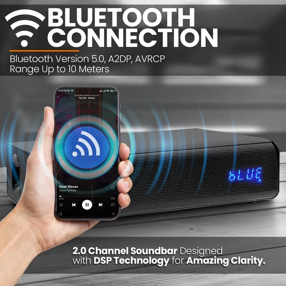 Soundbar With Wireless Microphone - Karaoke Microphone System, 10'' Bluetooth, Usb/Aux-In/Aux Out, Remote Control