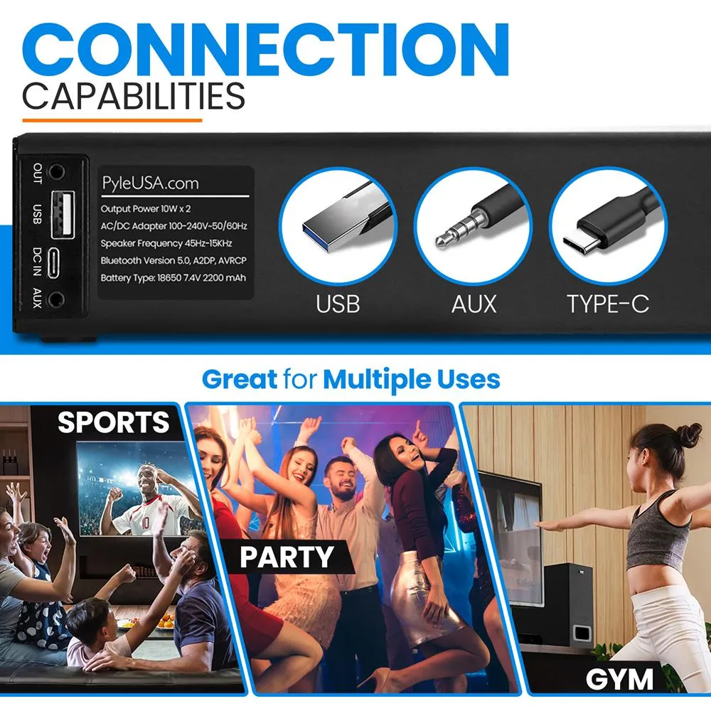 Soundbar With Wireless Microphone - Karaoke Microphone System, 10'' Bluetooth, Usb/Aux-In/Aux Out, Remote Control