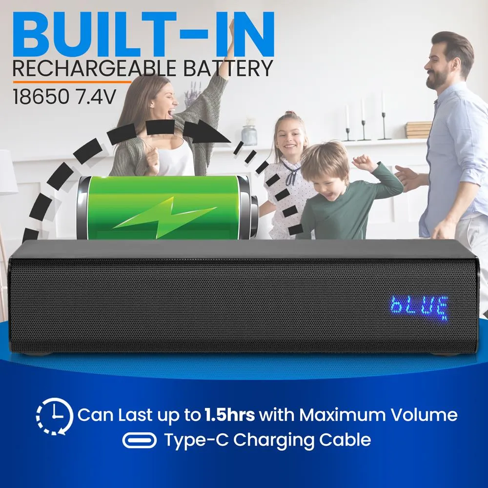 Soundbar With Wireless Microphone - Karaoke Microphone System, 10'' Bluetooth, Usb/Aux-In/Aux Out, Remote Control