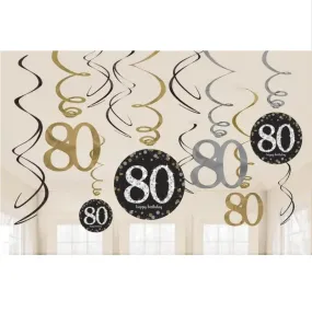 Sparkling Black 80th Swirl Decorations