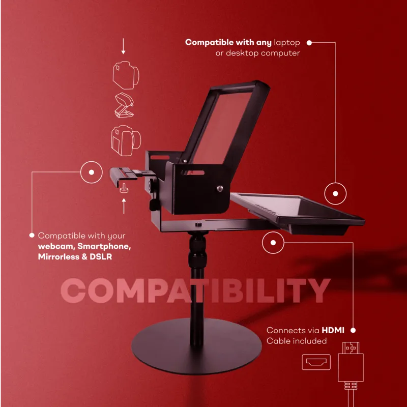 TELEPROMPTER PAD EyeMeeting Prompter for Twitch Streaming, Youtube, Zoom Eye Contact, for Mac/PC DSLR Webcam iPhone with Software, 10.1" Monitor & Remote, Compatible with Elgato Streamdeck, HDMI Input