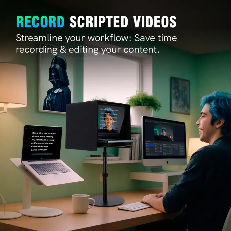 TELEPROMPTER PAD EyeMeeting Prompter for Twitch Streaming, Youtube, Zoom Eye Contact, for Mac/PC DSLR Webcam iPhone with Software, 10.1" Monitor & Remote, Compatible with Elgato Streamdeck, HDMI Input