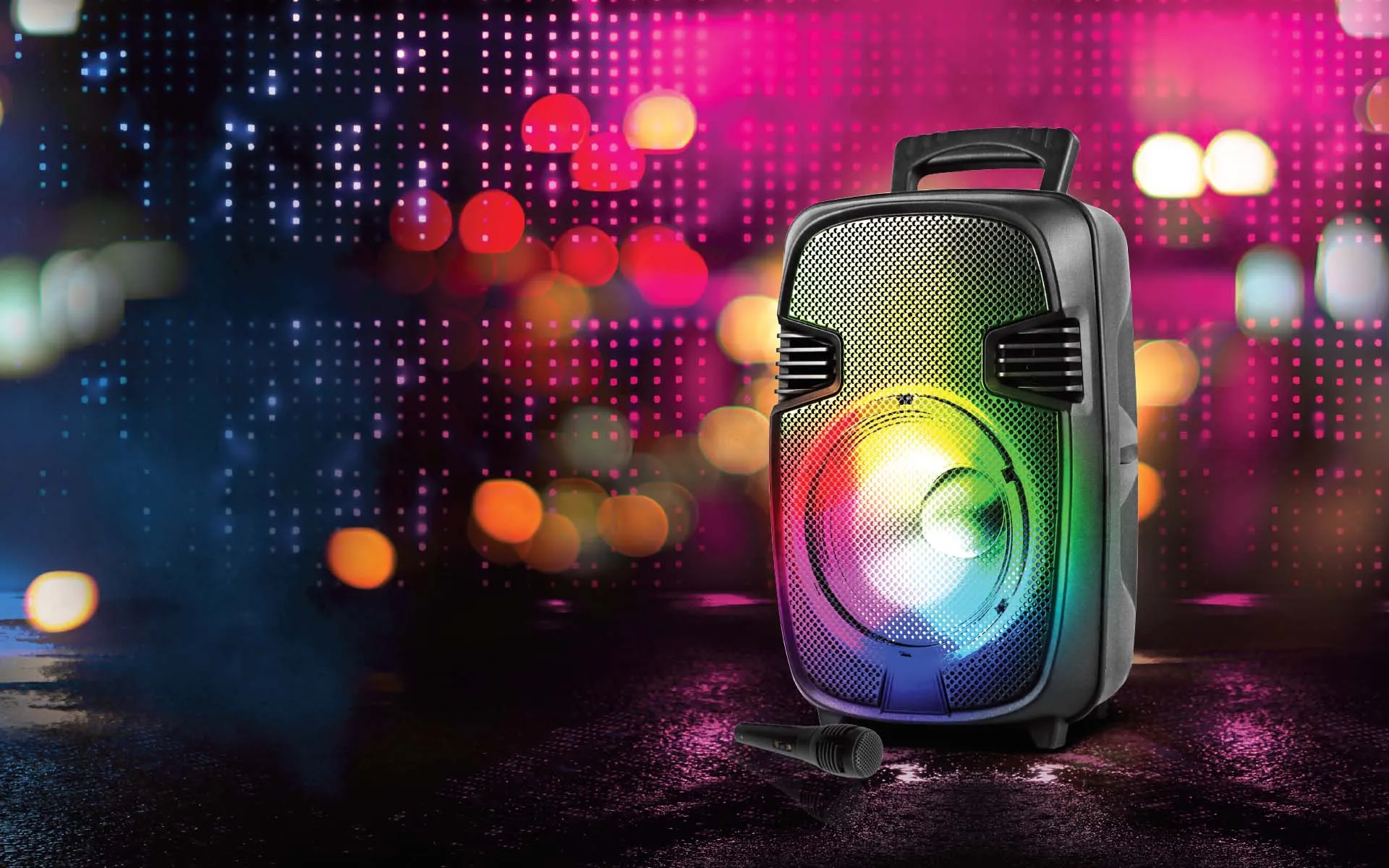 TOPTECH BULL-8, 8'' Bluetooth Speaker with Disco Lights, Wheels, Wireless Mic