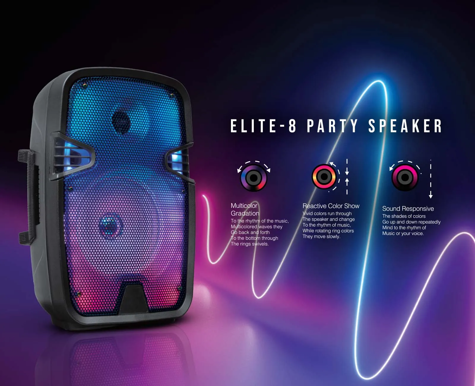 TOPTECH ELITE-8, 8'' Bluetooth Speaker with Flame Lights, Wireless Microphone, 10m Range