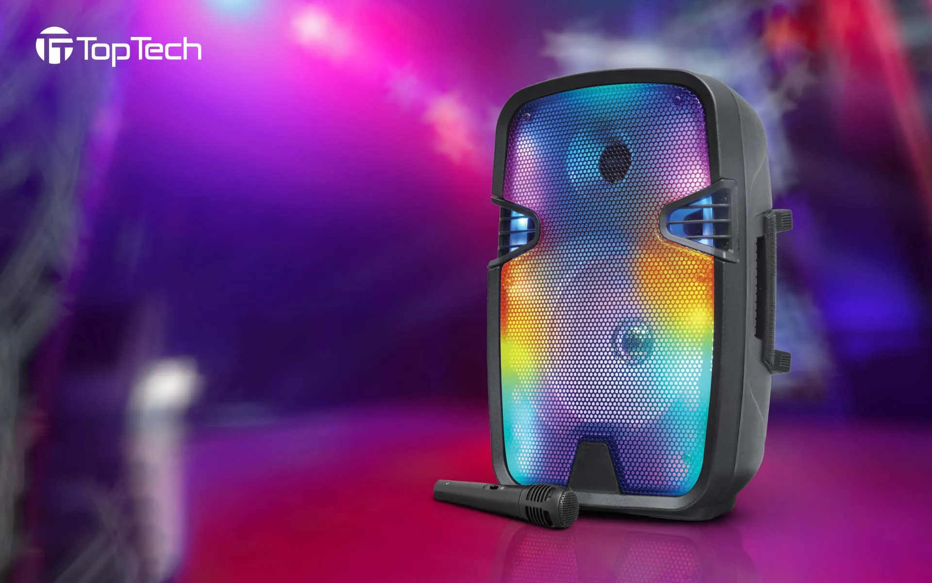 TOPTECH ELITE-8, 8'' Bluetooth Speaker with Flame Lights, Wireless Microphone, 10m Range