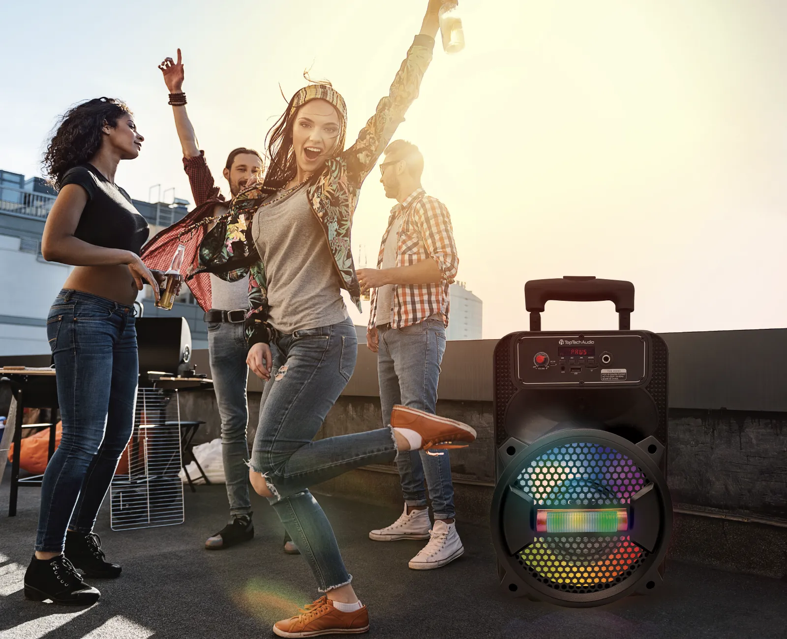 TOPTECH Rock-8 Bluetooth Speaker, 1800W Power, Disco Lights, Microphone, Portable