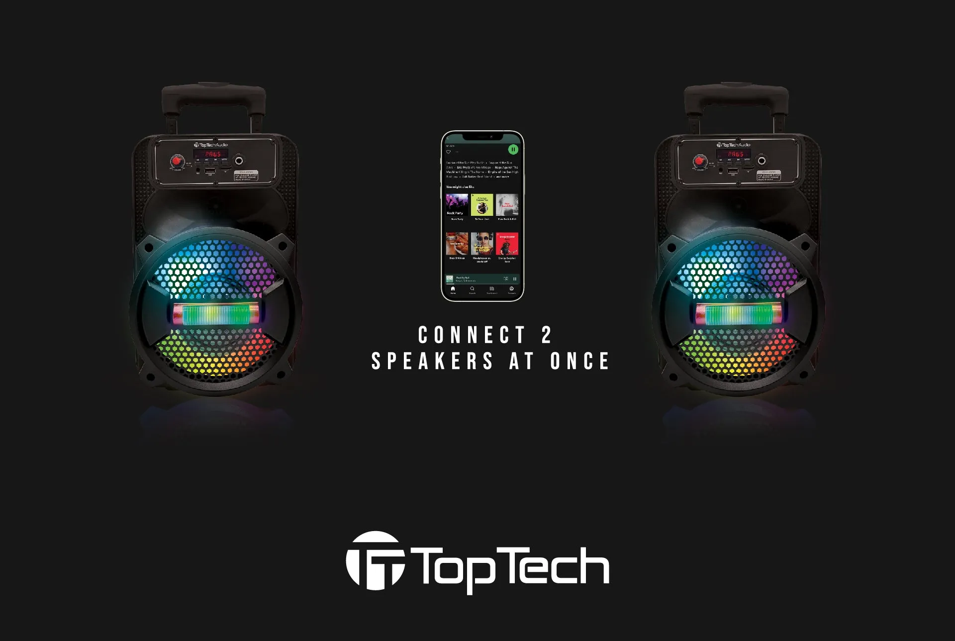 TOPTECH Rock-8 Bluetooth Speaker, 1800W Power, Disco Lights, Microphone, Portable