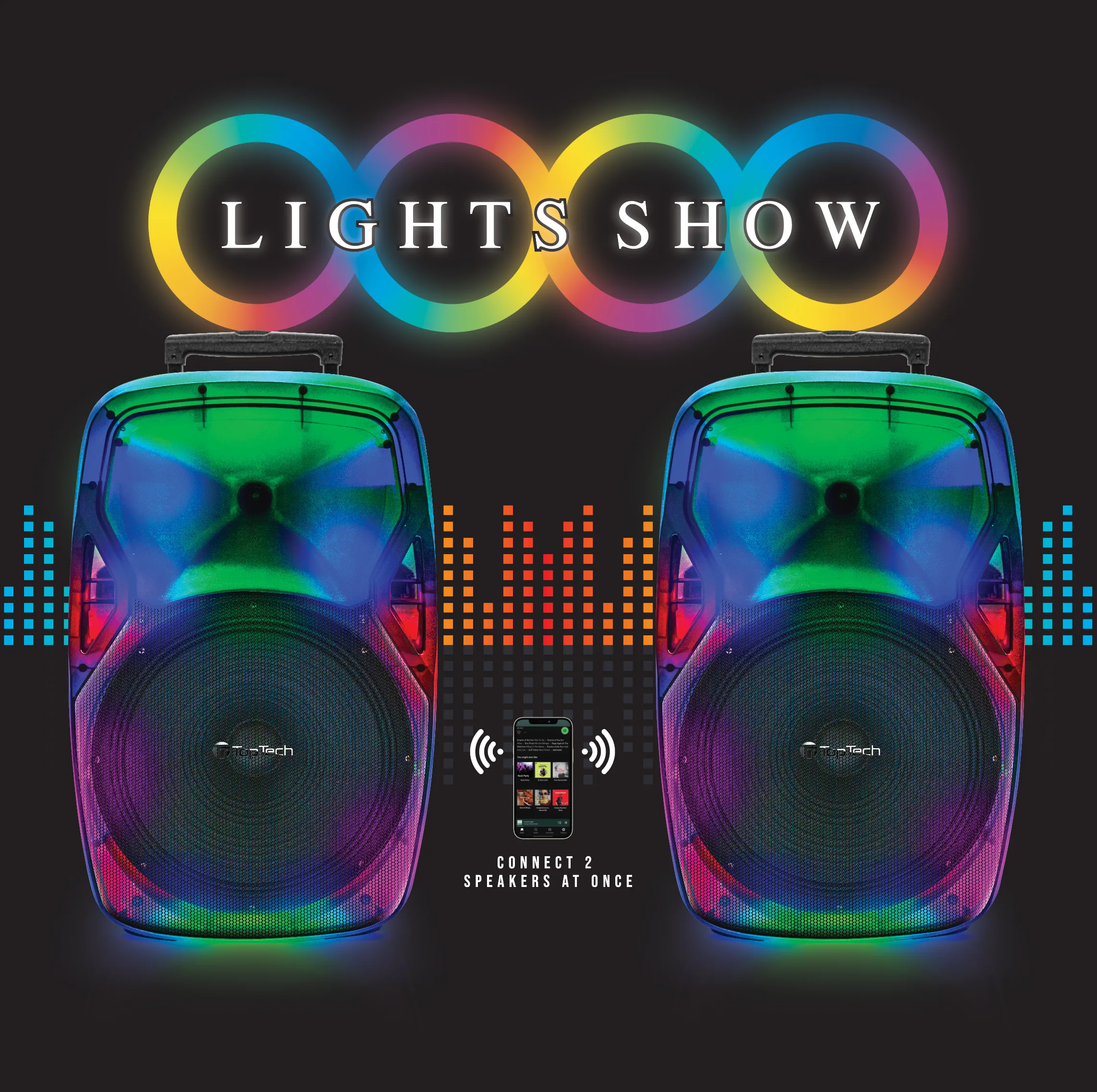 TOPTECH STAR-115 15” Portable Bluetooth Speaker with Flame Light & 10,000W Power