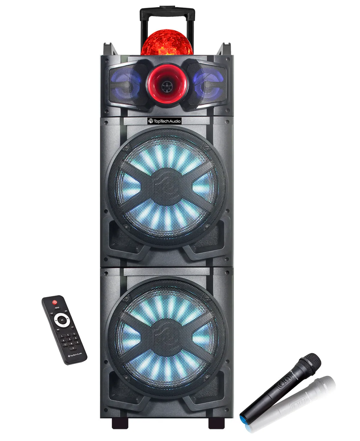 TOPTECH STAR-212, 2 x 12-Inch Bluetooth Speakers with Wireless Mic, 6000W Sound & Light Show