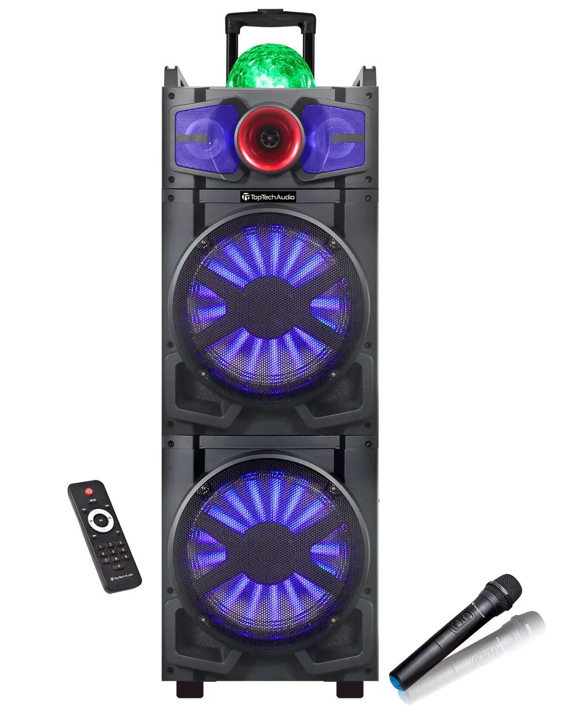 TOPTECH STAR-212, 2 x 12-Inch Bluetooth Speakers with Wireless Mic, 6000W Sound & Light Show