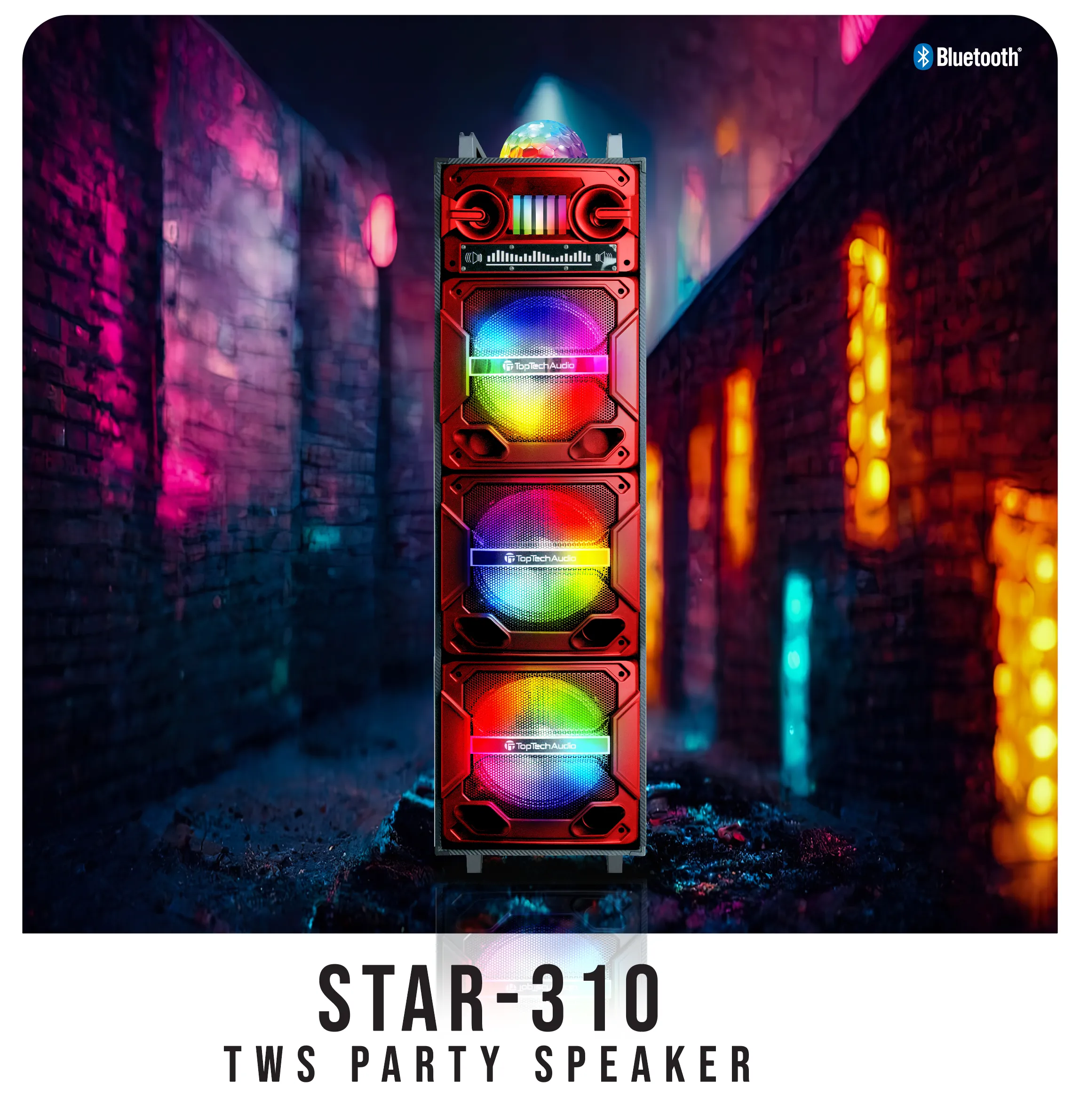 TOPTECH Star-310 Bluetooth Party Speakers with Disco Lights & Wireless Microphone
