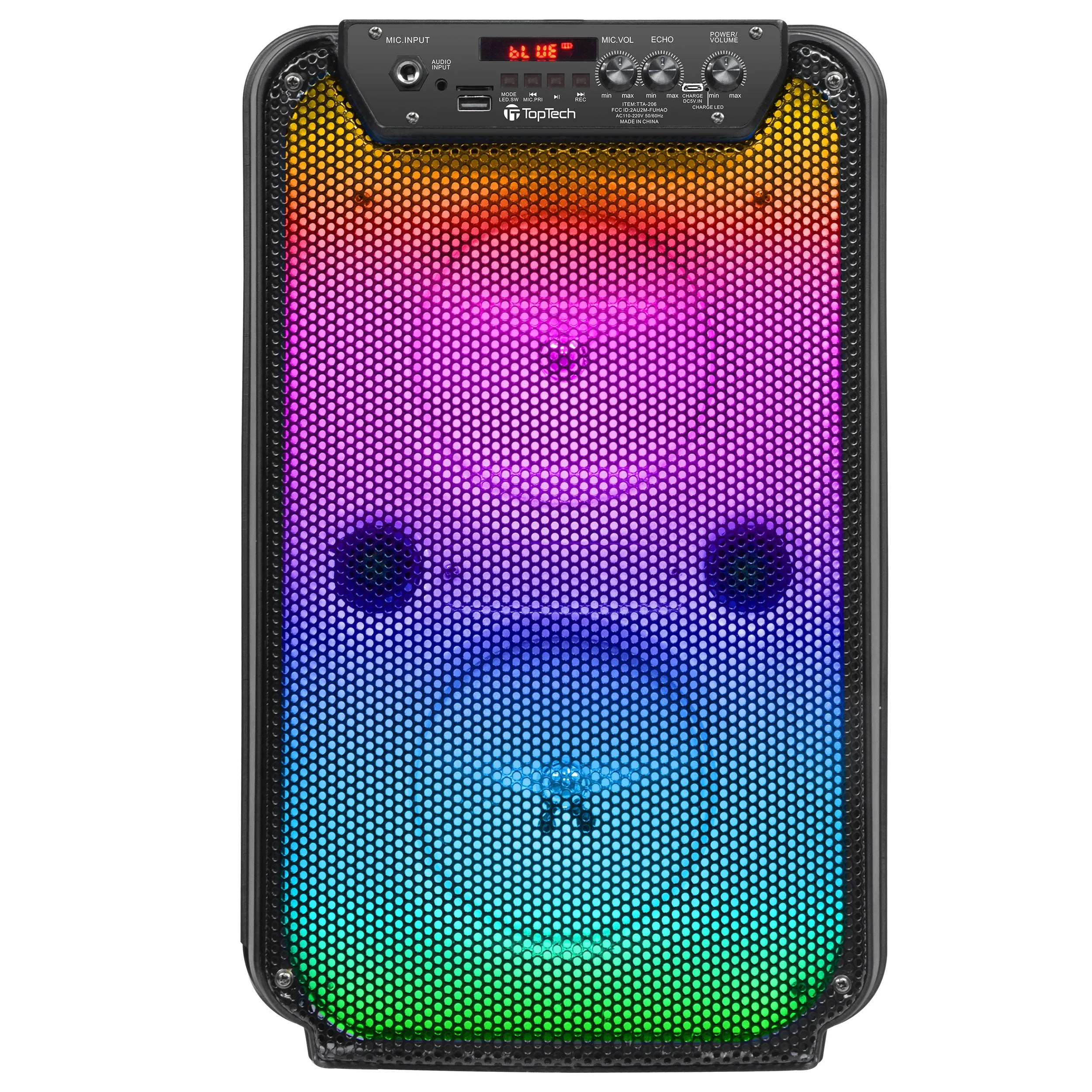 TOPTECH TTA-206 Dual 6'' Woofer Bluetooth Speaker with Stand & LED Flame Lights