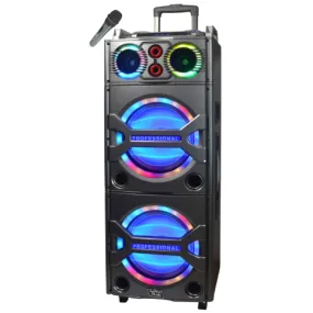 TOPTECH TTR-210 BT 2×10" Portable Bluetooth Speaker with HD Stereo, LED Lights & Wireless Mic