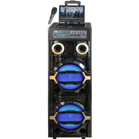 TOPTECH TTR-210 Portable Bluetooth Speaker with 2×10" Woofers, LED Lights & Wireless Mic