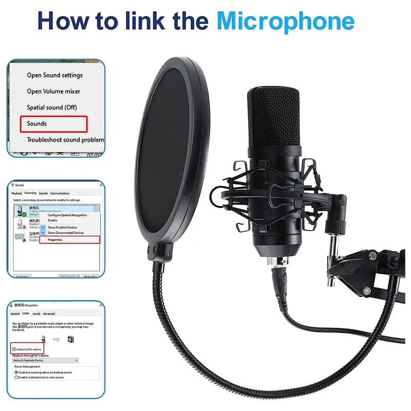 Usb Condenser Microphone Mic With Stand
