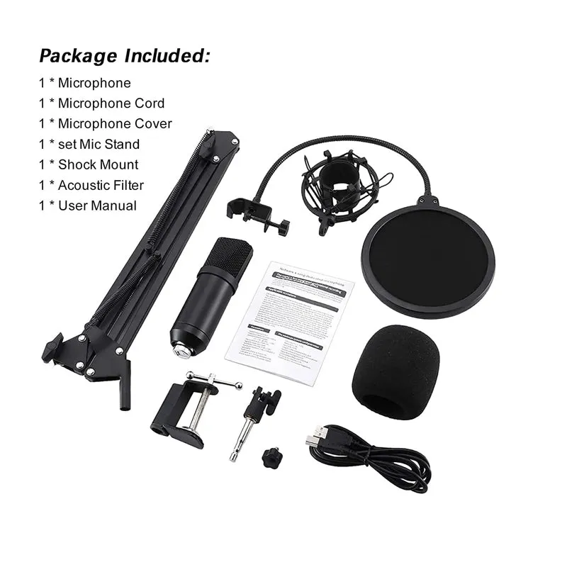 Usb Condenser Microphone Mic With Stand