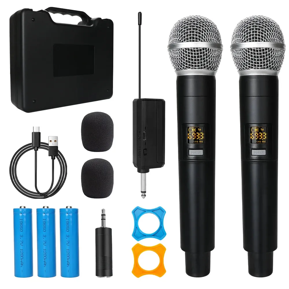 Wireless Karaoke Microphone Professional UHF Cordless Dynamic Mic with Rechargeable Receiver for Voice Amplifier PA System Party