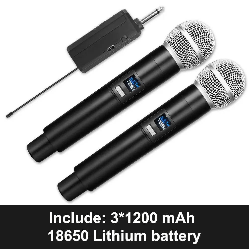 Wireless Karaoke Microphone Professional UHF Cordless Dynamic Mic with Rechargeable Receiver for Voice Amplifier PA System Party