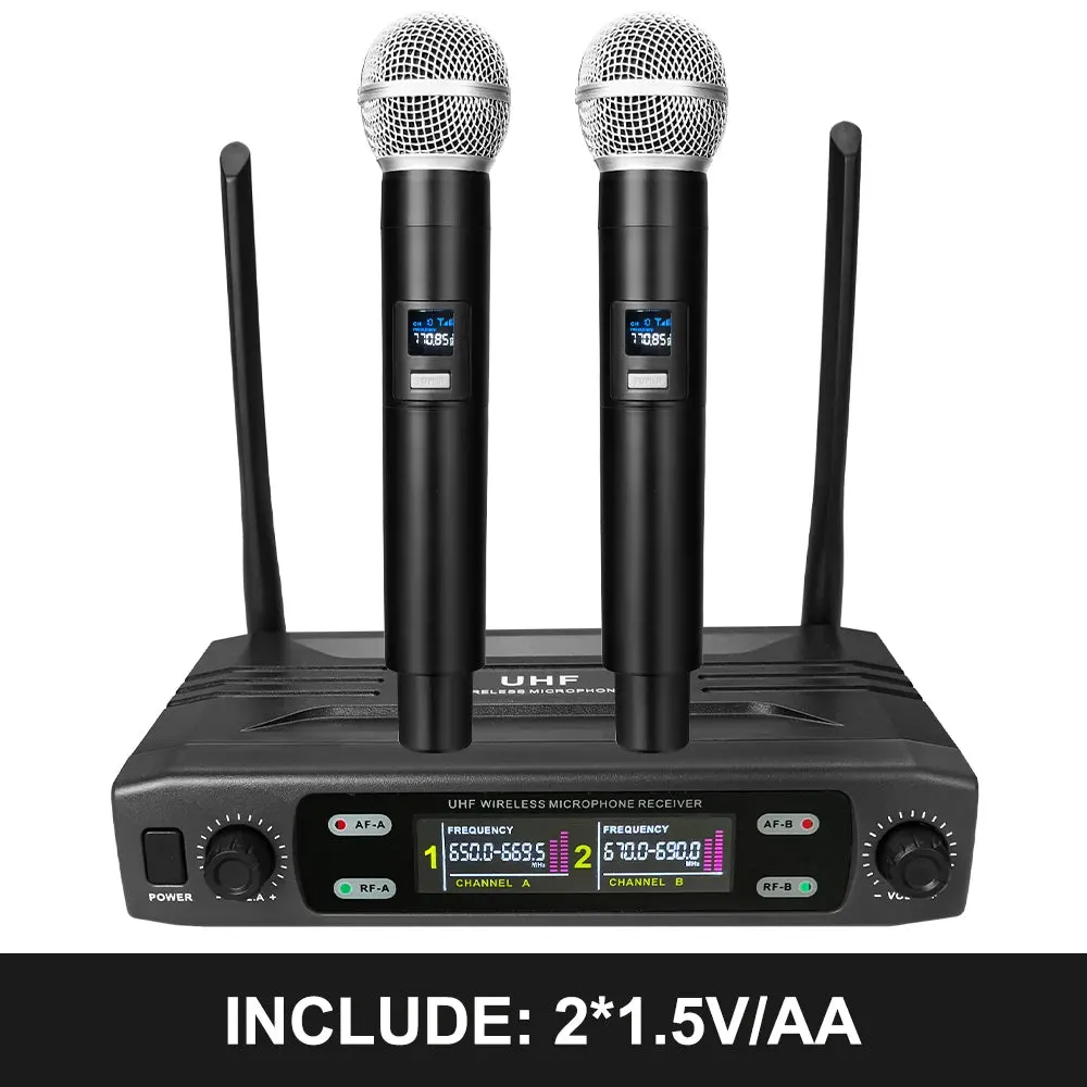 Wireless Karaoke Microphone Professional UHF Cordless Dynamic Mic with Rechargeable Receiver for Voice Amplifier PA System Party